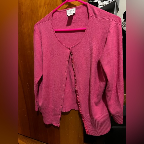Ann Taylor Loft Hot Pink Sweater Cardigan with Pink acrylic buttons - Picture 1 of 2